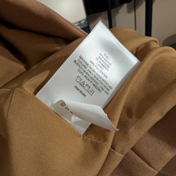 Express Columnist Open Front Peak Lapel Boyfriend Blazer Jacket Camel Tan M EUC - Picture 11 of 11